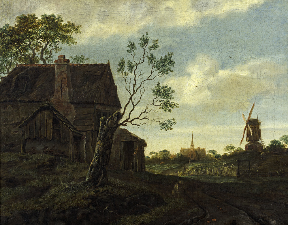 Landschap met boerderij en molen
